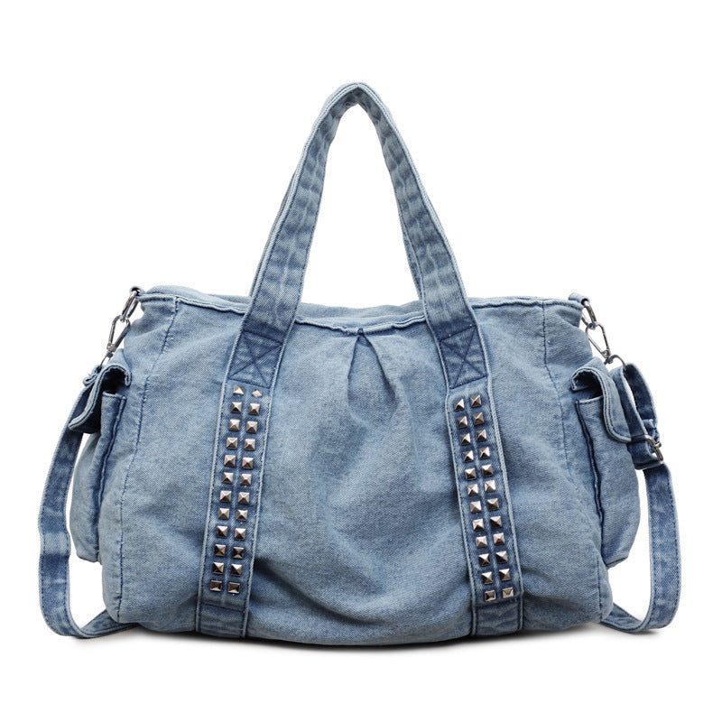 Women's Denim Punk Style Motorcycle Rivet Large Capacity Bags