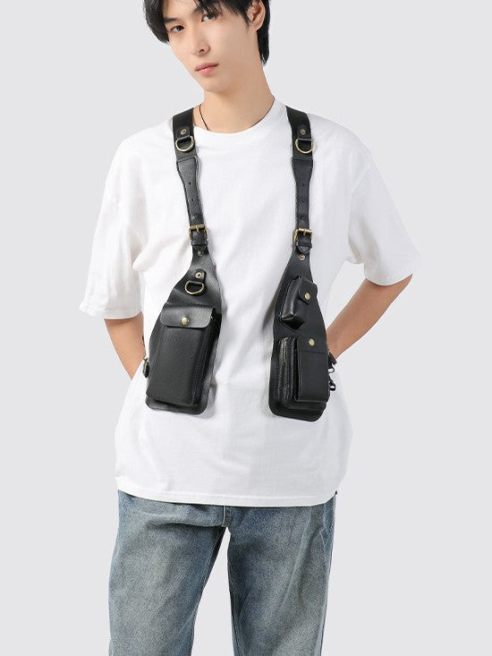 Men's Retro Mobile Leather Strap Vest Underarm Men's Chest Bags