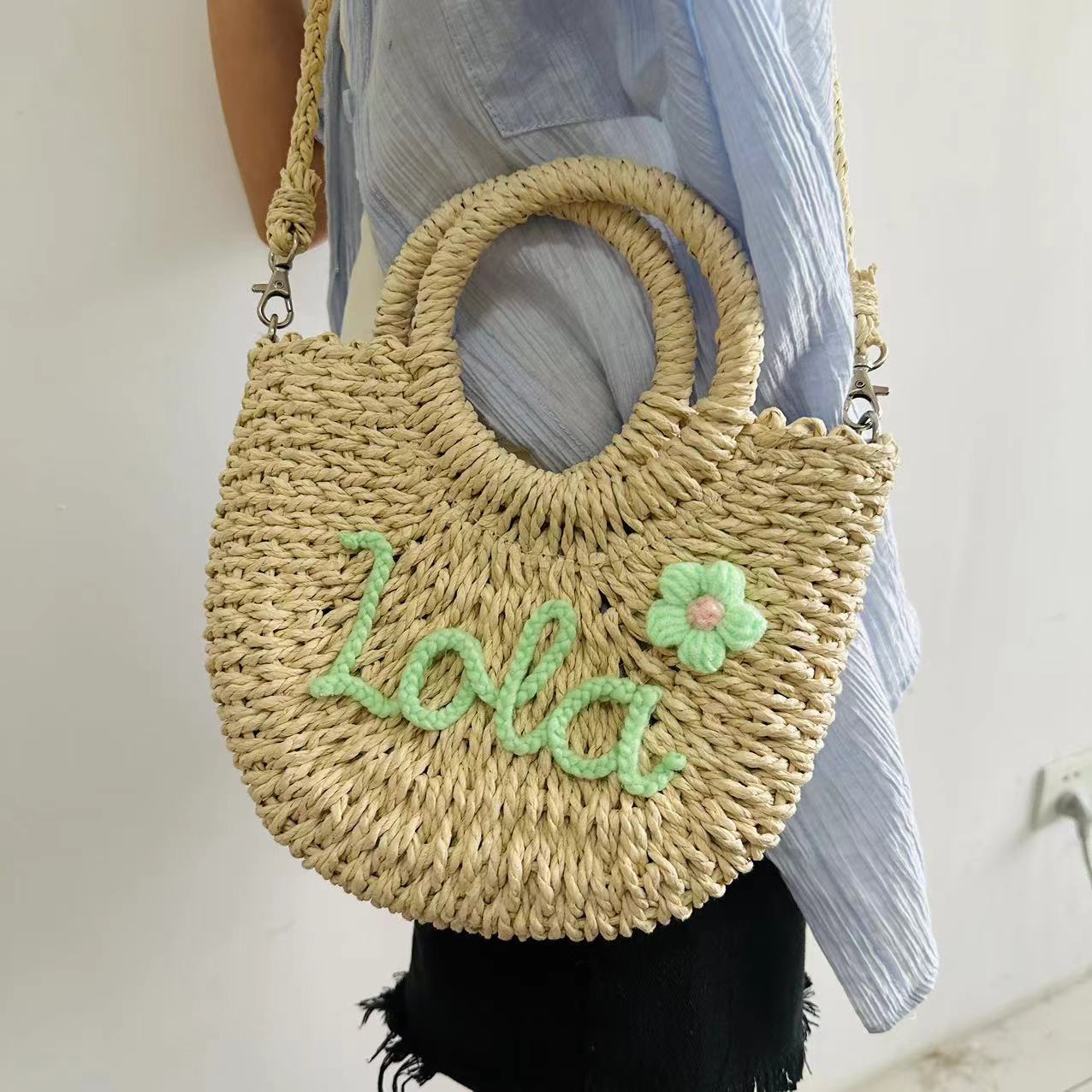 Letter Name Seaside Vacation Style Straw Women's Handbag