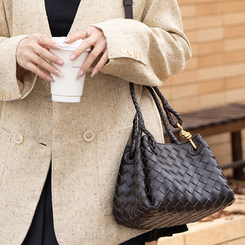 Women's Weave Plaid British Style Light Luxury Bucket Bags