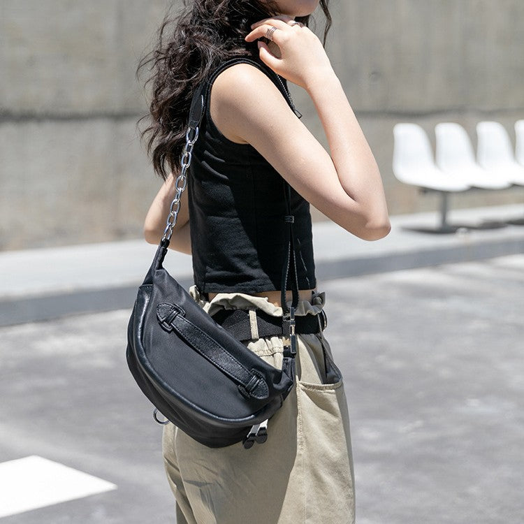 Women's Nylon High-grade Authentic Leather Tactile Feel Fashion Oxford Women's Chest Bag, Fanny Pack