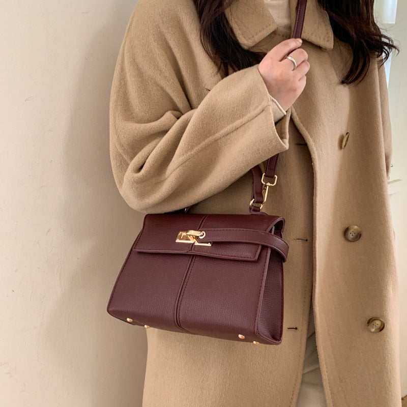 Textured Lychee Pattern Fashionable Mild Luxury Retro Women's Shoulder Bag