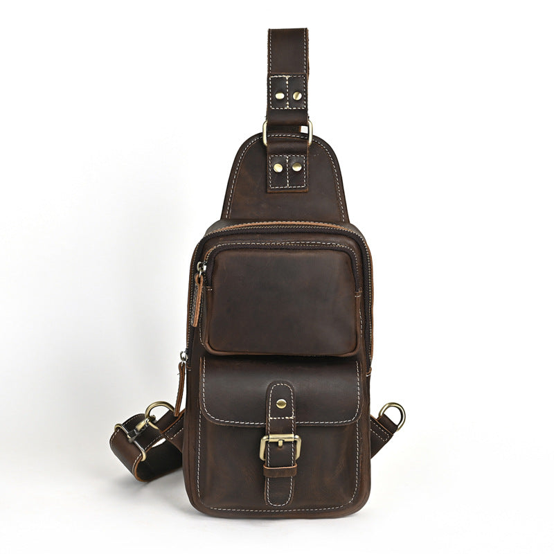 Men's Genuine Leather Crazy Horse First Layer Cowhide Men's Chest Bag
