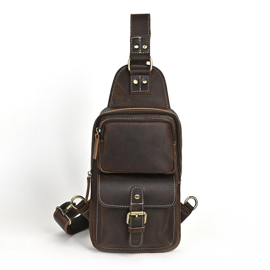 Men's Genuine Leather Crazy Horse First Layer Cowhide Men's Chest Bag