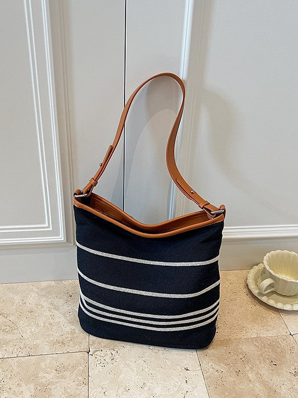 Striped Leisure Suction Clasp City Simple About Bucket Bag