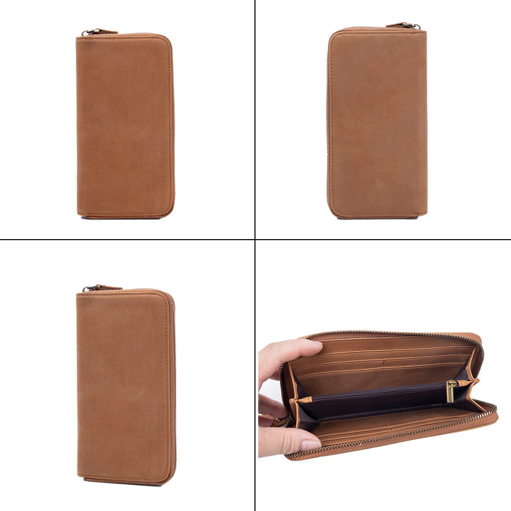 Men's Zipper Vintage Crazy Horse First Layer Cowhide Men's Wallets