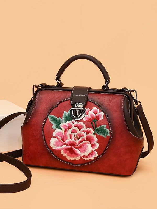 Women's Cattle Leather Handmade Embroidered Han Clothing Bags