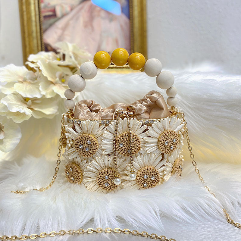 Sunflower Bird Cage Hand-woven Shiny Rhinestone Beaded Chain Vegetable Basket Women's Handbag