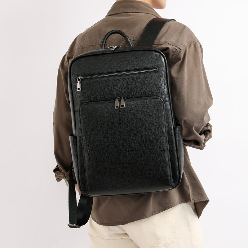 Men's Leather Large Capacity First Layer Business Leisure Backpack