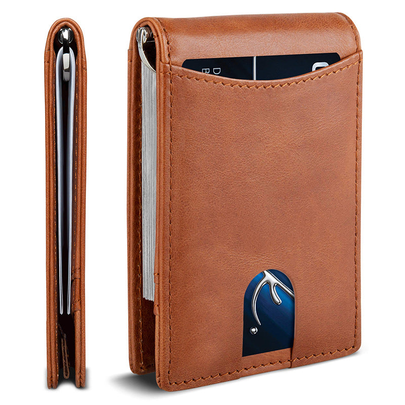 Men's Credit Leather Swiping Short American Gold Men's Wallet