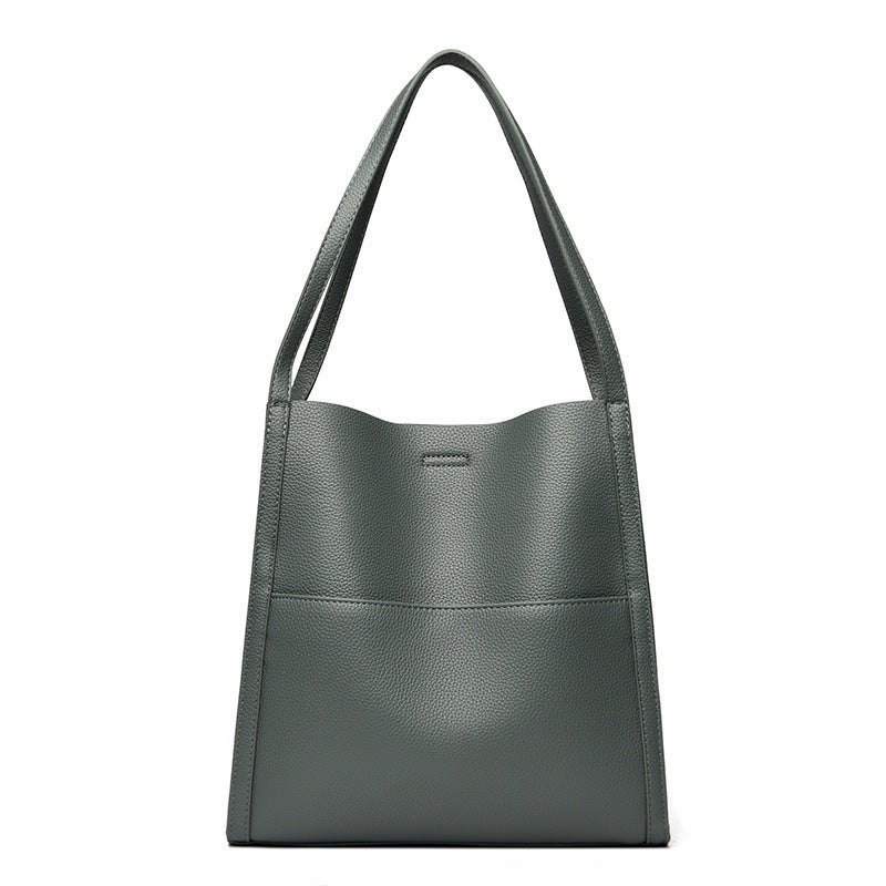 Women's Simple Commute Waterproof Soft Leather Shopping Bucket Bags