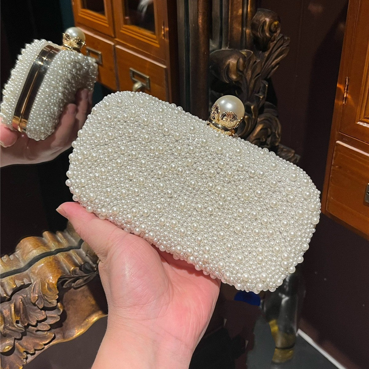 Women's Party Banquet Pearl Ball Beads Clutch Beaded Dinner Bag
