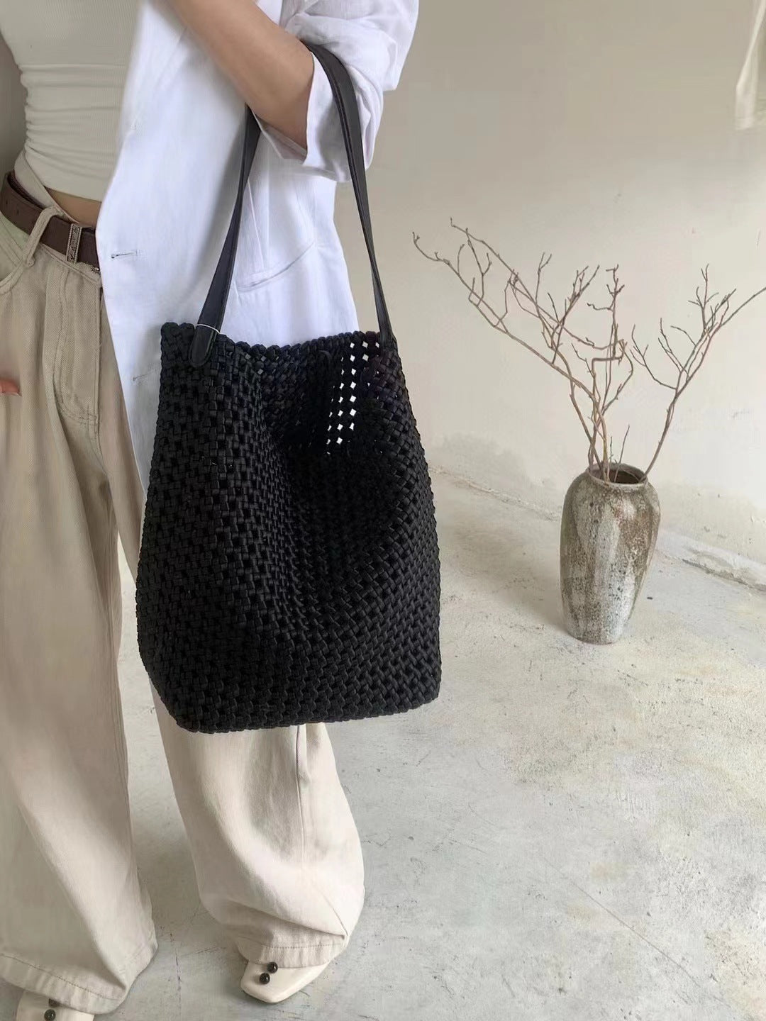 Authentic Leather Hollow Out Hand Holding High-grade Large Capacity Mother Women's Shoulder Bag