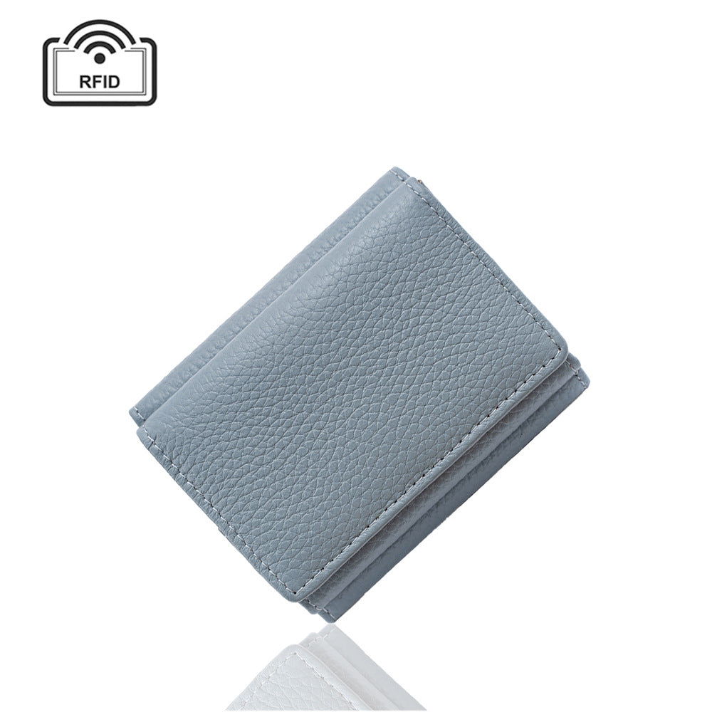 Women's Genuine Leather Big Litchi Pattern Three Fold Short Type Change Ladies Wallet