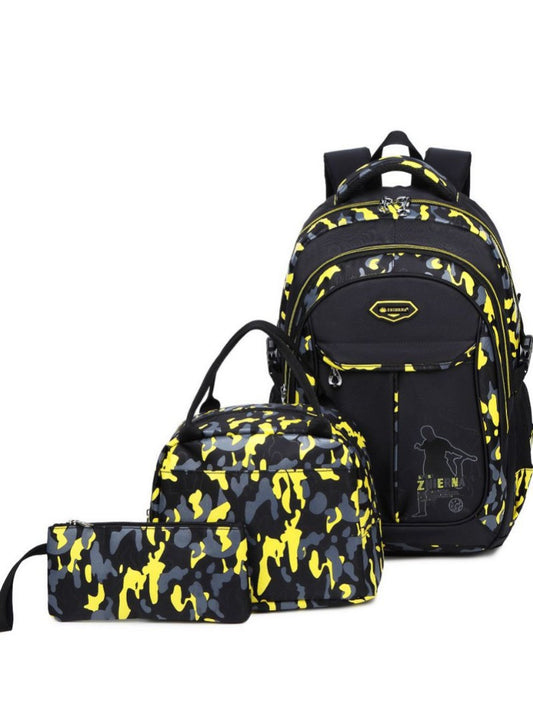 Men's & Women's Three-piece Set Lunch Contrast Color Camouflage Printed Backpacks