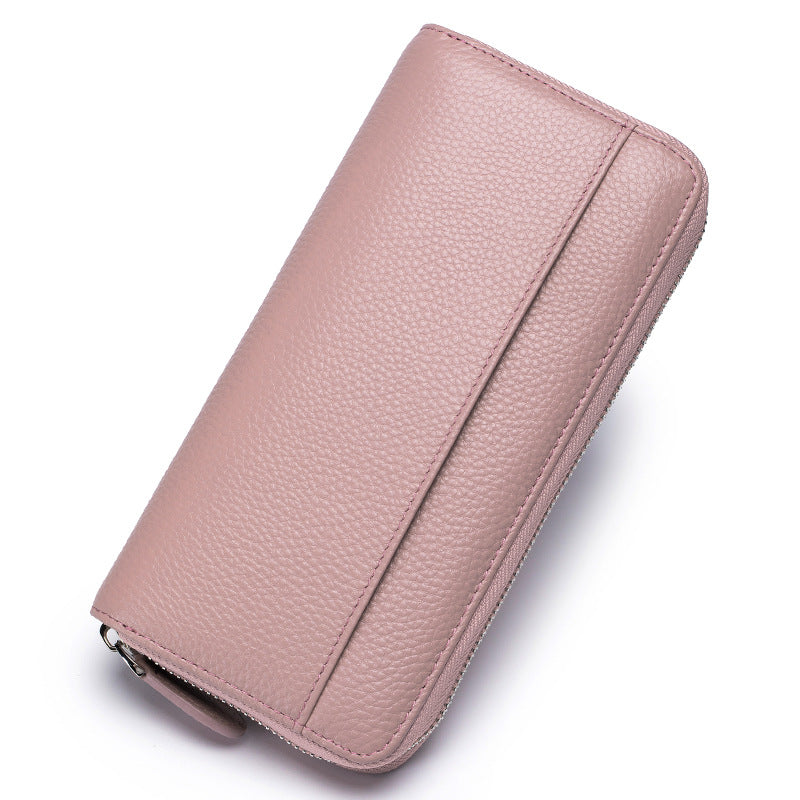 Women's First Layer Cowhide Organ Long Zipper Genuine Leather Large Capacity Ladies Wallet
