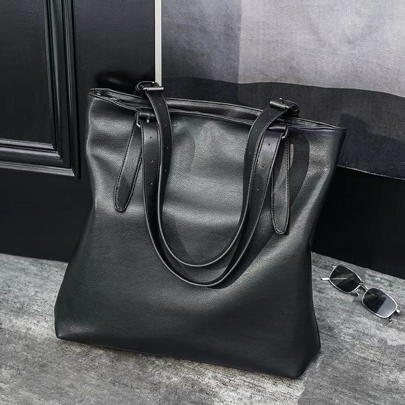 Men's Trip Leisure Large Capacity Totes Soft Leather File Men's Tote