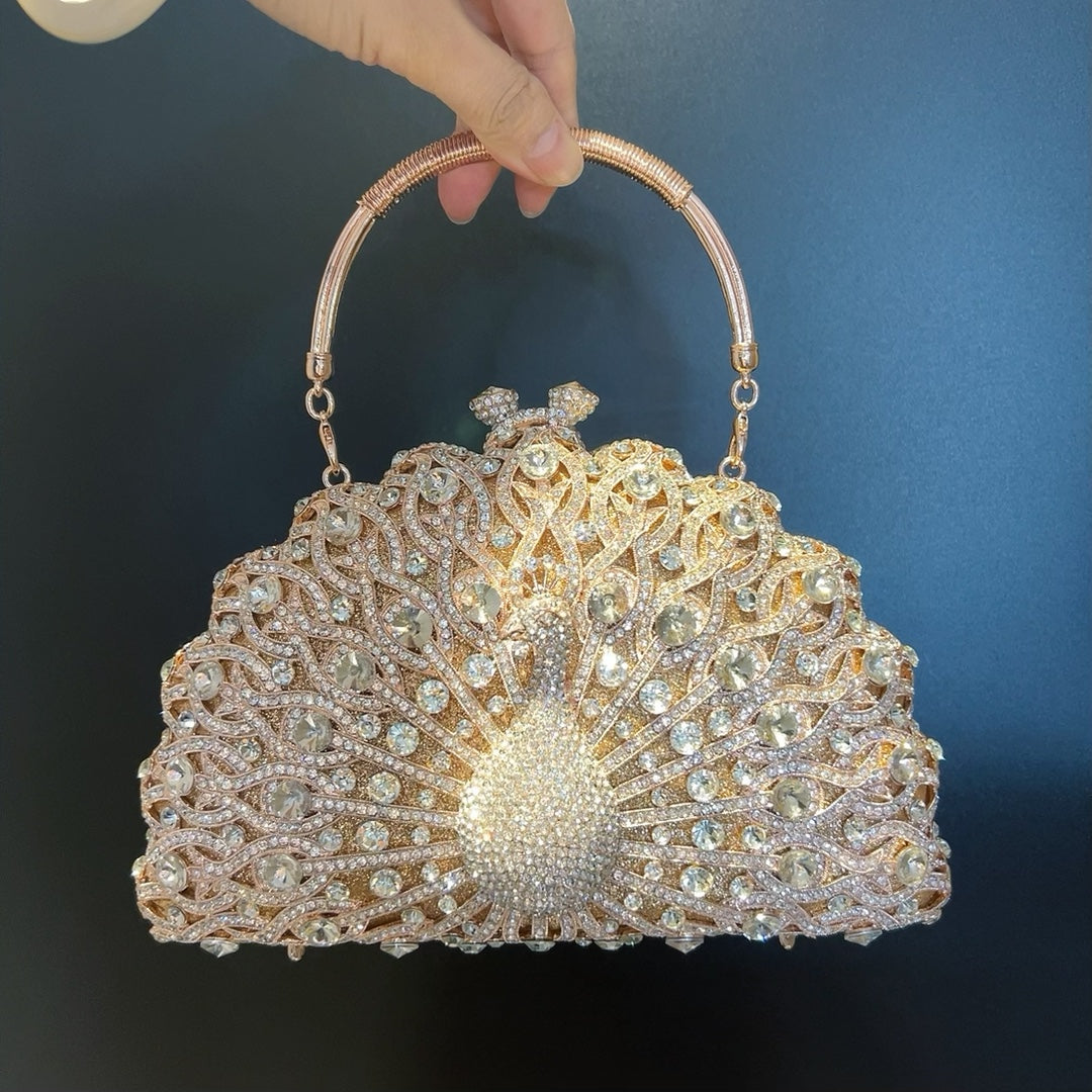 Women's Large Peacock Diamond Luxury Clutch Banquet Evening Bags