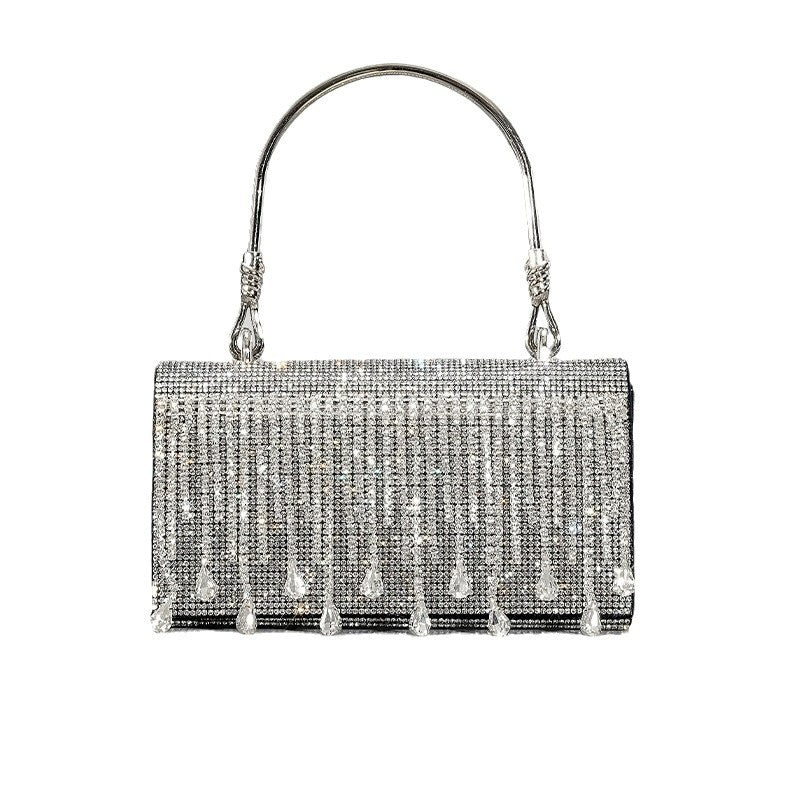 Women's Tassel Rhinestone Design Metal Flap Handbags