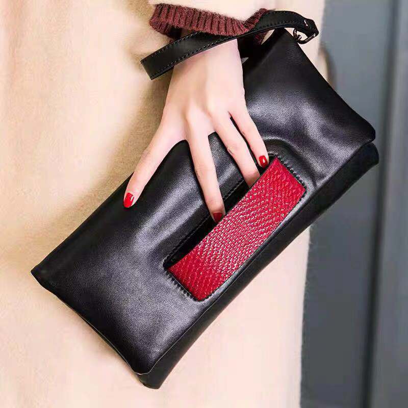 Women's Genuine Leather Elegant Envelope Soft Color Collision Women's Clutch