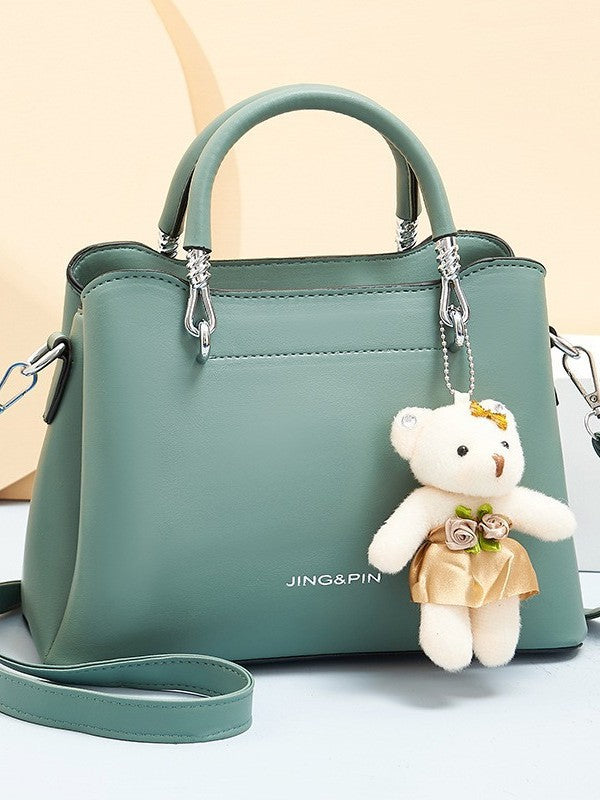 Women's Fashion Large Capacity Leather Bear Pendant Women's Handbag