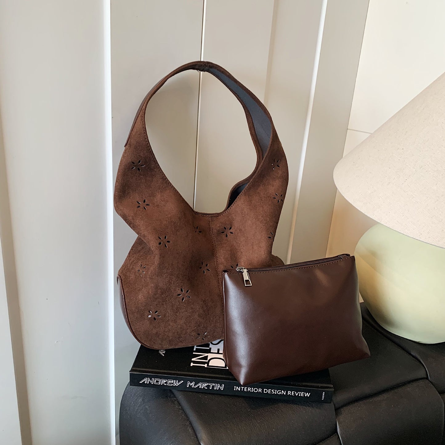 Capacity Suede Hollow Petal Commuting Fashion Women's Shoulder Bag