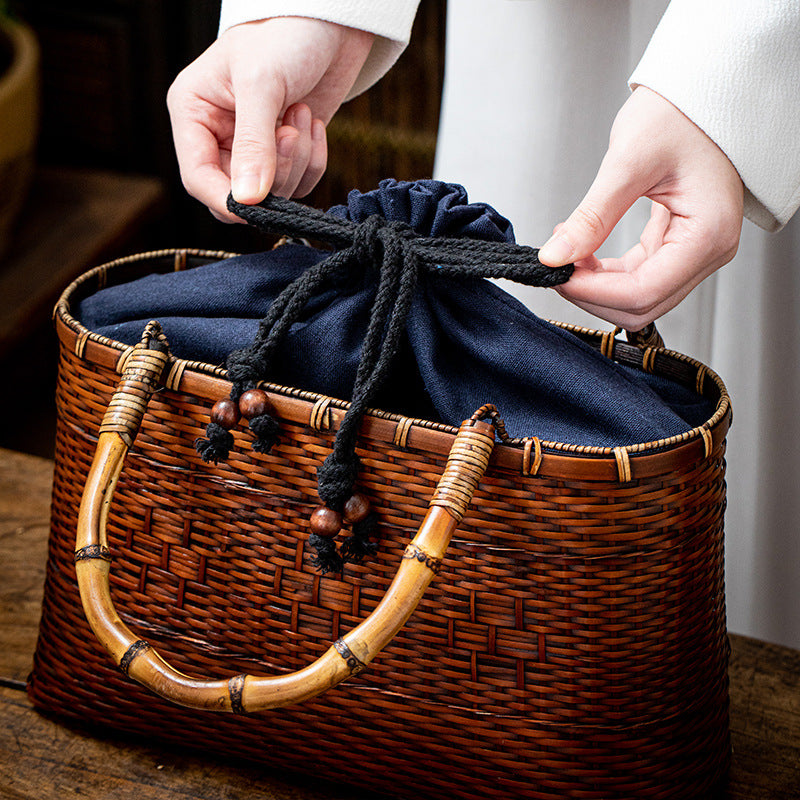 Bamboo Woven Antique Style Basket Han Chinese Clothing Tea Set Bags
