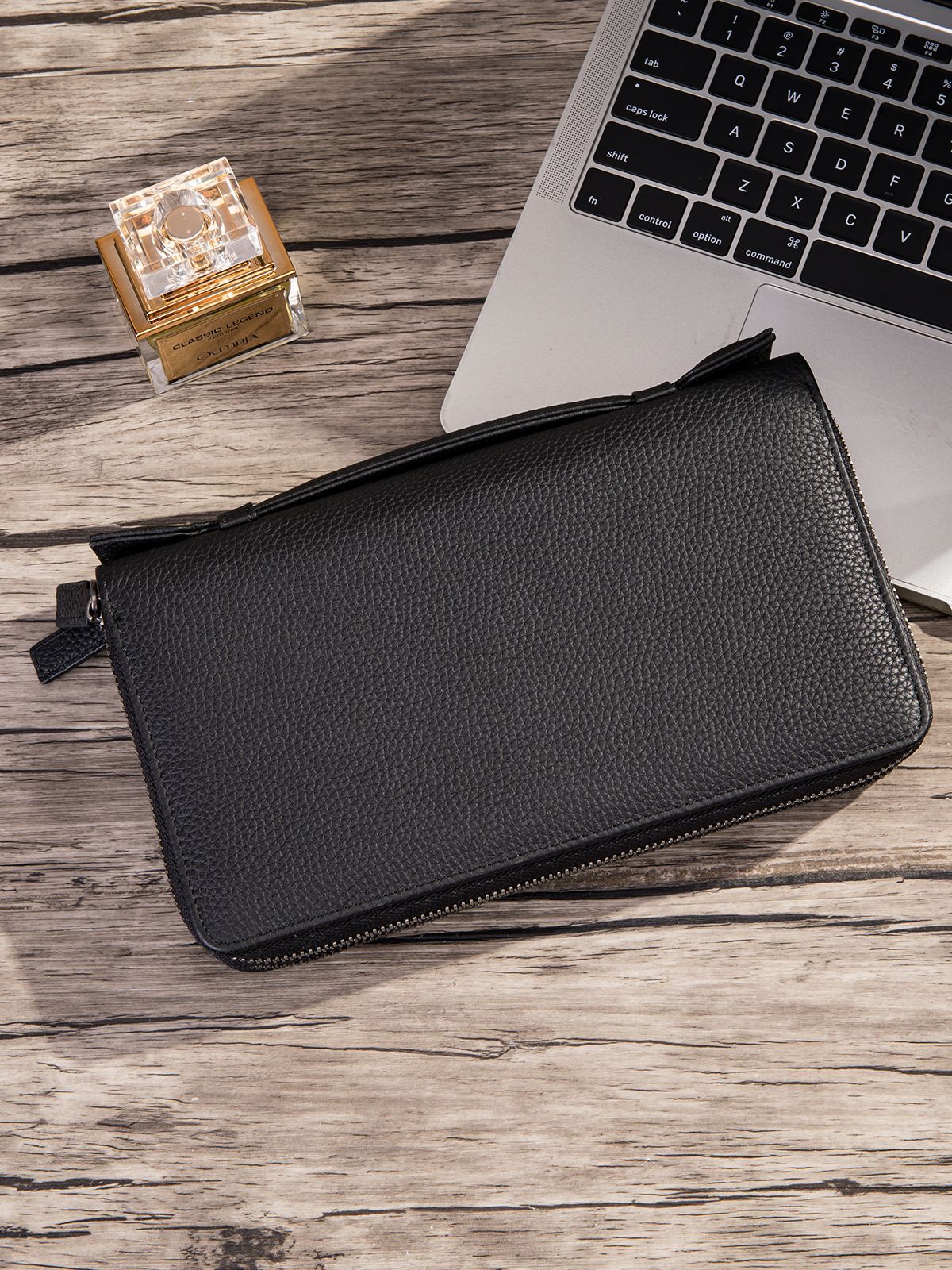 Men's Genuine Leather Soft Man Pair Zipper Business Large Men's Clutch