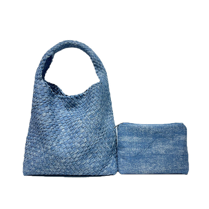 Snowflake Denim Woven Female Vegetable Basket Tote Bag