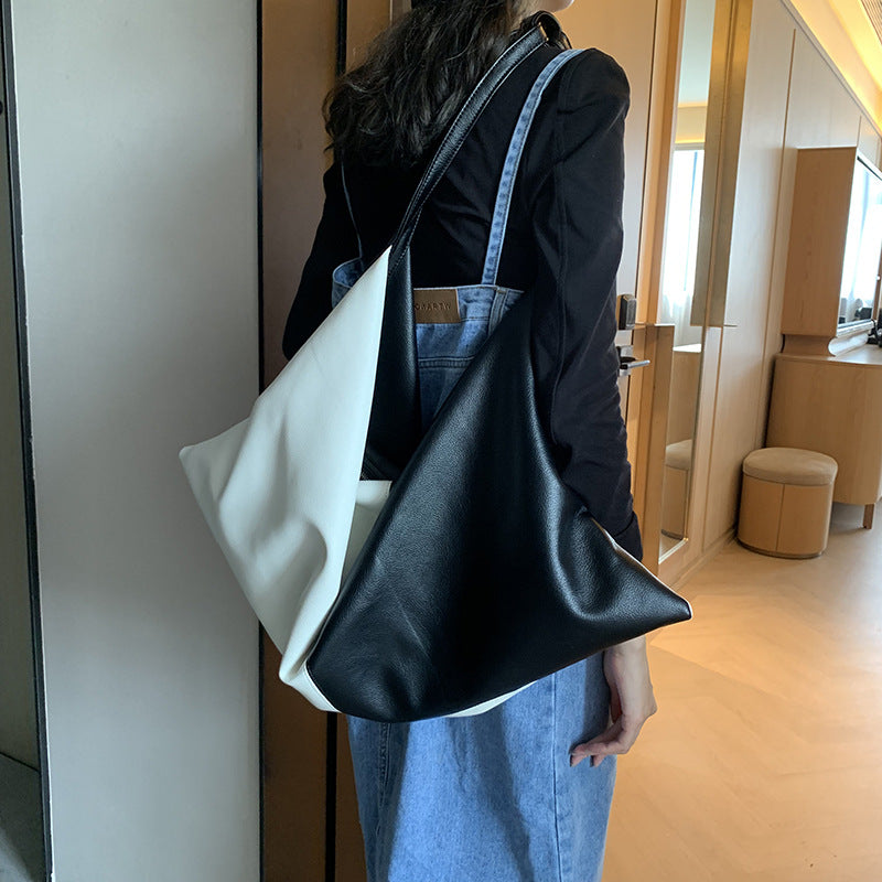 Women's Autumn Simple Style Large Capacity Underarm Stitching Soft Tote Bags