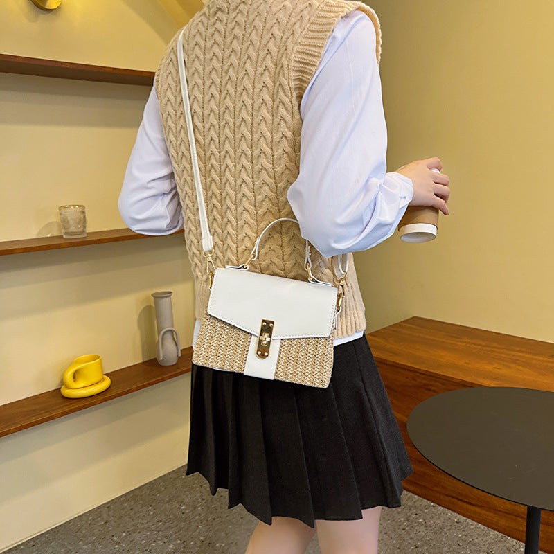 Women's Straw Fashion Color Contrast Stitching Portable Women's Messenger Bag