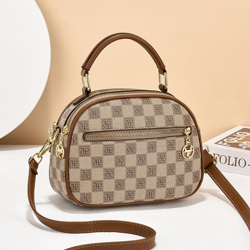 Women's Soft Leather Embossed Simple Round Large Women's Shoulder Bag