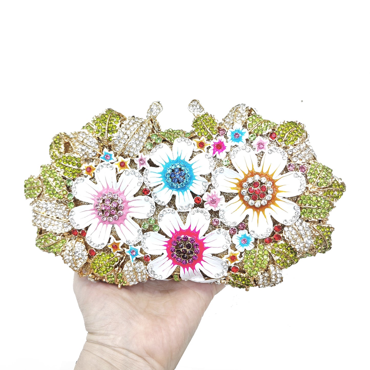 Glaze Flowers Diamond Hollow Metal Hard Box Crystal Bags