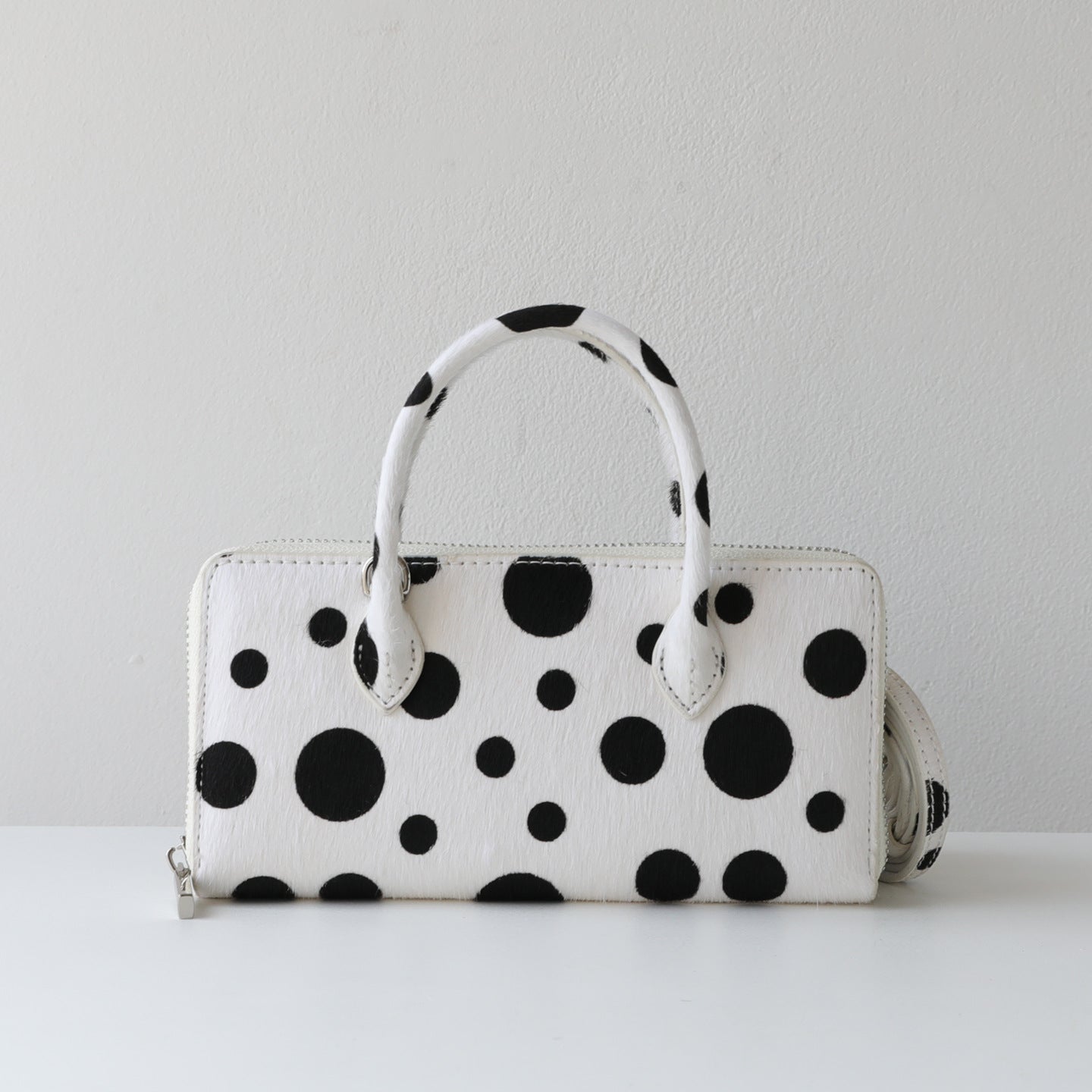 Women's High-grade Portable Horsehair Polka Dot Mobile Genuine Leather Small Square Bag