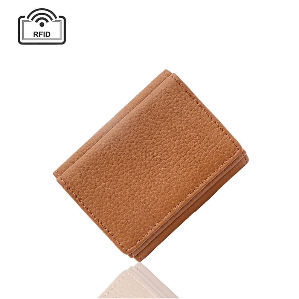 Women's Genuine Leather Big Litchi Pattern Three Fold Short Type Change Ladies Wallet
