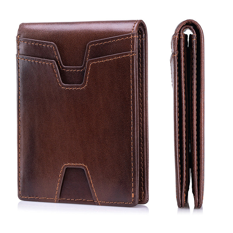 Men's First Layer Cowhide Swiping Short Leather Men's Wallet