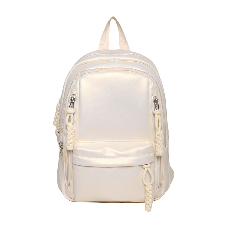 Women's Soft Leather Large Capacity Solid Color College Student Schoolbag