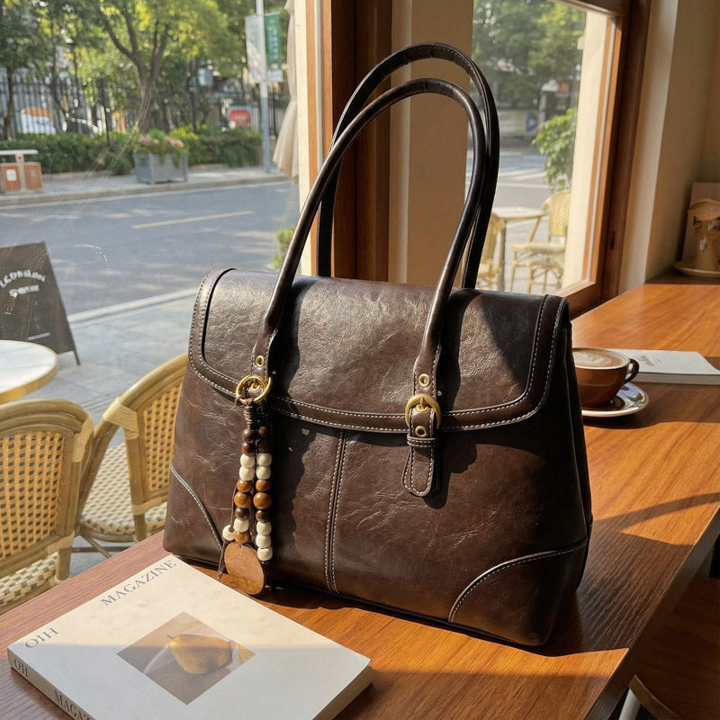 Women's Korean Style Contrast Color Commuter Retro Easy Matching Underarm Tote Bag