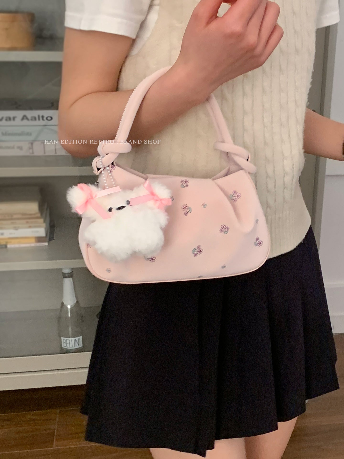 Women's Korean Style Fashion Carrying Flower Print Small Square Bag