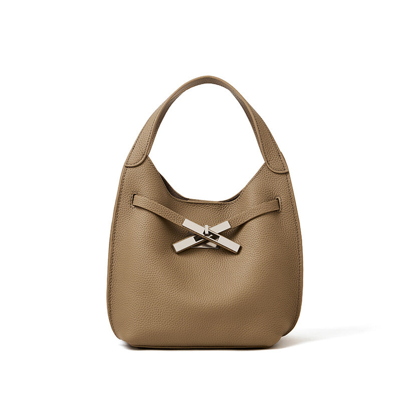 Women's Leather Pattern Cowhide Vegetable Basket Underarm Commuting Bags
