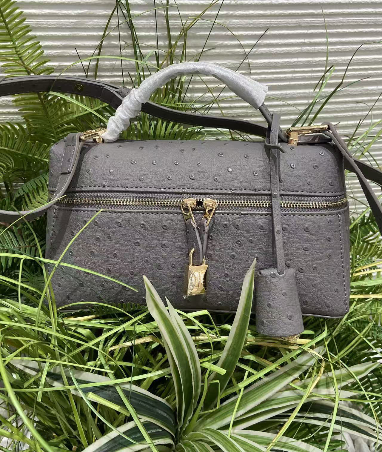 Women's Ostrich Grain Lunch Box Fashion Portable Women's Shoulder Bag