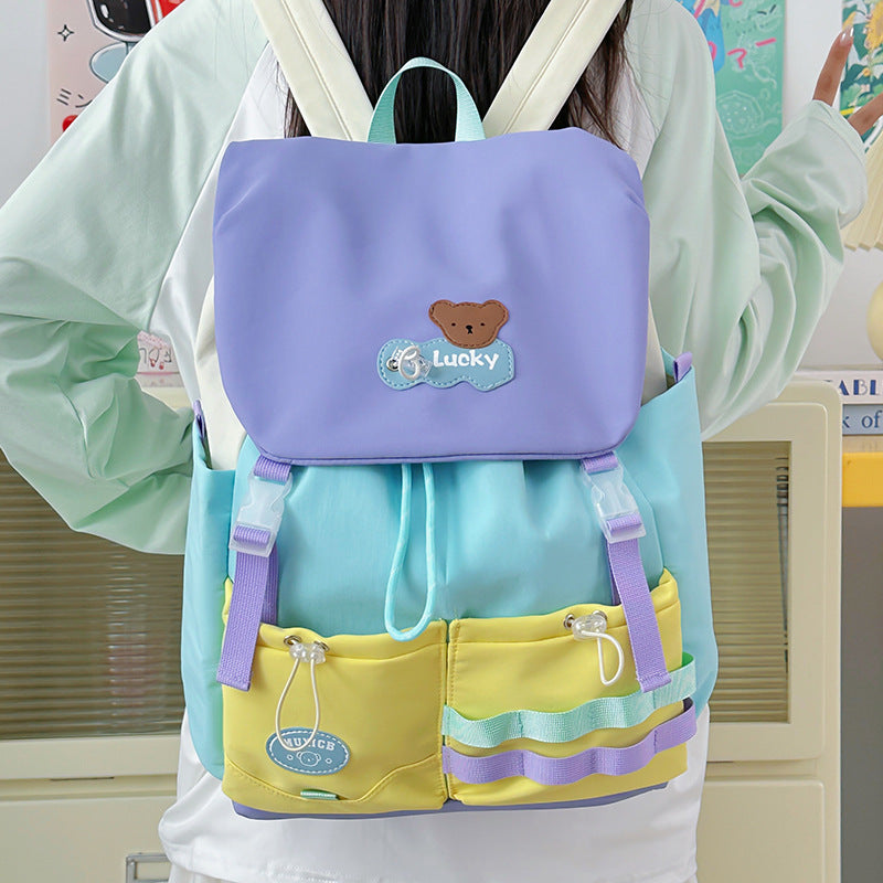 Korean Style Fashion Large Capacity Tuition Female Good-looking Versatile Contrast College Student Schoolbag