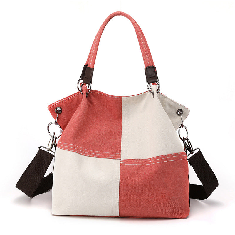 Women's Canvas Retro Patchwork Contrast Color Commute Women's Shoulder Bag