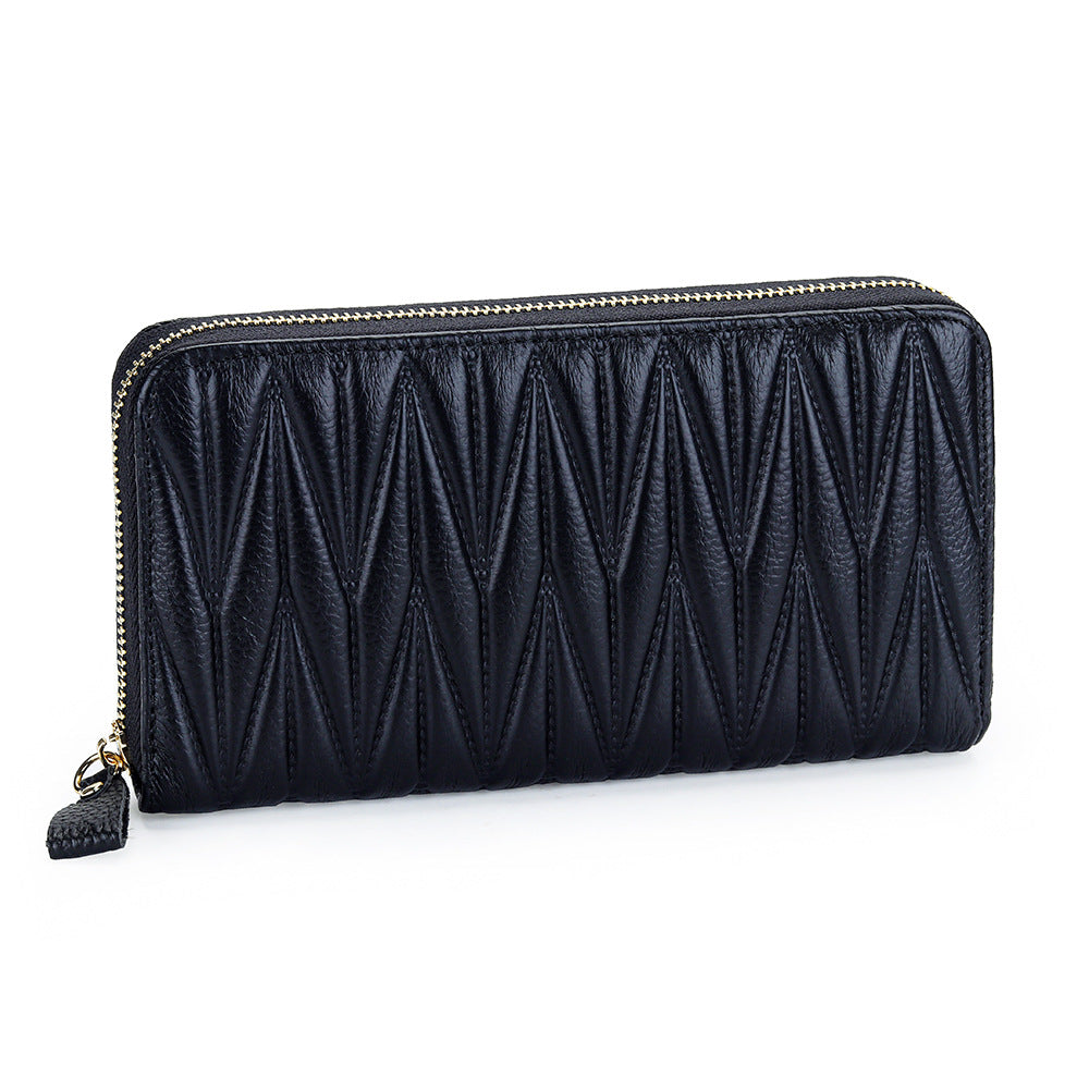 Women's Long Large Capacity Genuine Leather Swiping Expanding First Layer Cowhide Ladies Wallet