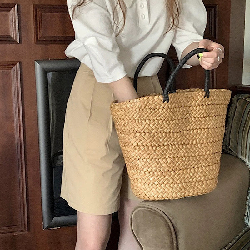 Vacation Style Hand-woven Portable Vegetable Basket Simple Women's Shoulder Bag