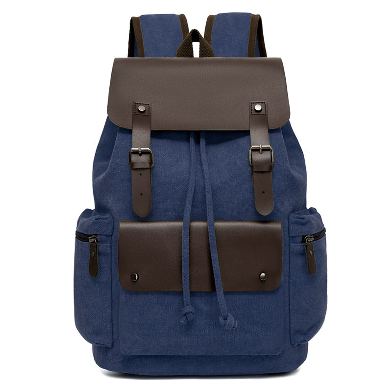 Men's Canvas Computer Personalized Fashion Drawstring Flip Leisure Backpack