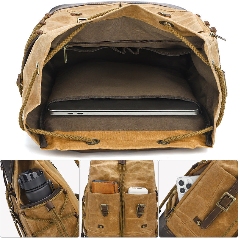 Men's Canvas Oil Wax Waterproof Computer Retro Leisure Backpack