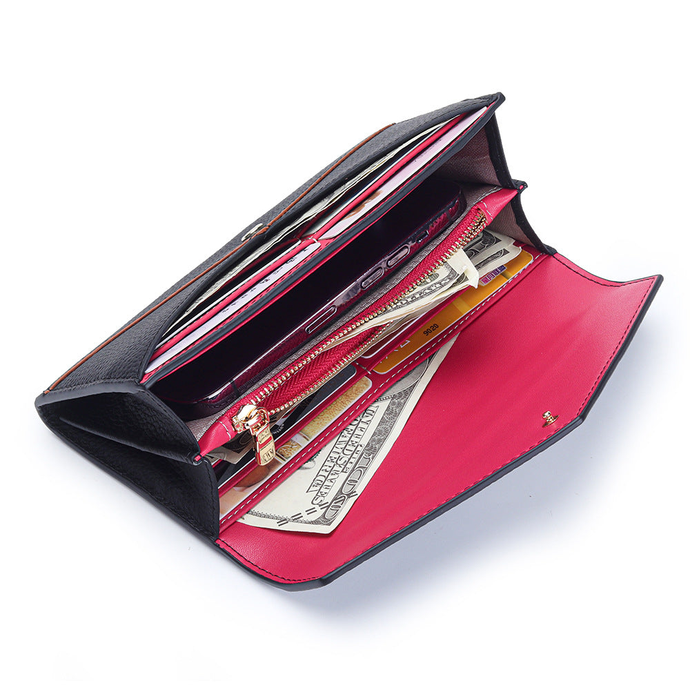 First Layer Cowhide Long Large Capacity Ladies Wallet