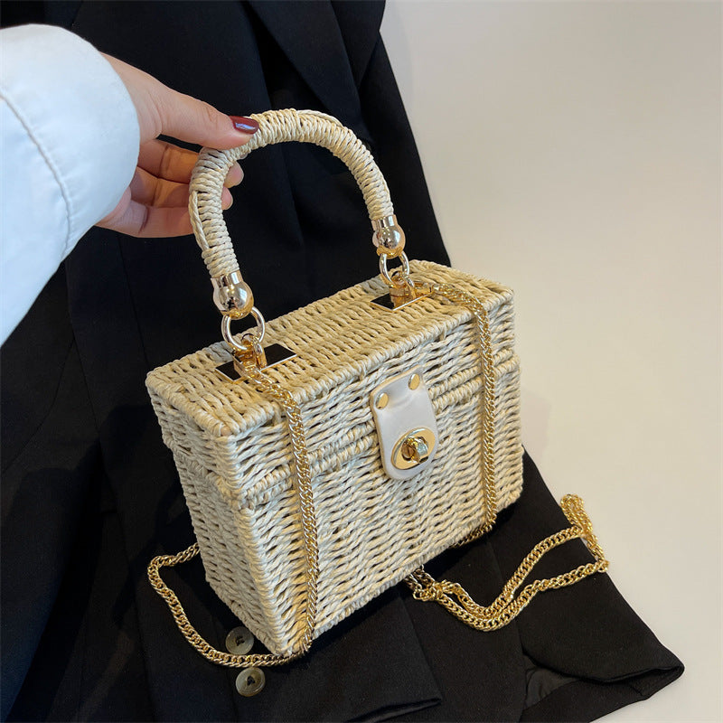 Women's Retro Straw Summer Stylish Beach Box Handbags