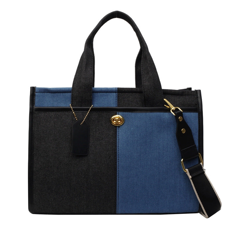 Women's Denim Fashion Color Contrast Stitching Large Women's Shoulder Bag